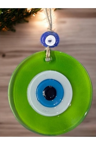 Şeffaf Yeşil Nazar Boncuklu Duvar Süsü 10 Cm Cam Duvar Dekoru