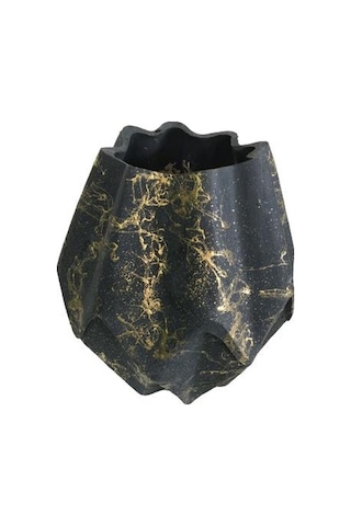 Burgulu Seramik Saksı Siyah -altın Sarısı Renk
