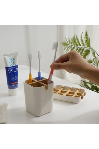 Ximistore9 Biyodegradable Bambü Lifli Organizer Kutusu - Banyo Fırça Tutucu, Masaüstü Ve Mutfak Düzenleyici, Beyaz Beyaz