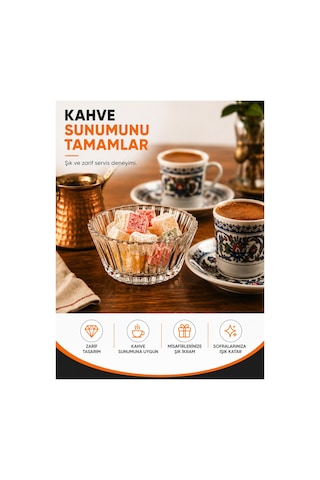 6'lı Cam Lokumluk Seti Şeffaf Cam Reçellik, Sosluk, Mini Sunum Kasesi, Türk Kahvesi Yanı İkramlık