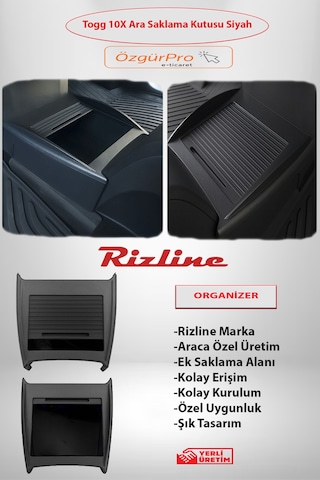 Rizline Tog T10x Organizer Ön Konsol Ara Saklama Kutusu Siyah Birebir Uyumlu