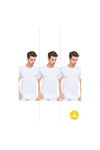Cennetoğlu Erkek Slim Fit Sıfır Yaka Fanila T-shirt 3'lü Paket Beyaz Beyaz