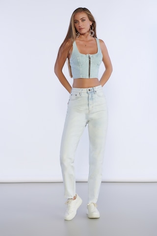 Buz Mavi Yüksek Bel Kesik Paça Detaylı Mom Jeans-buz Mavisi Buz Mavi