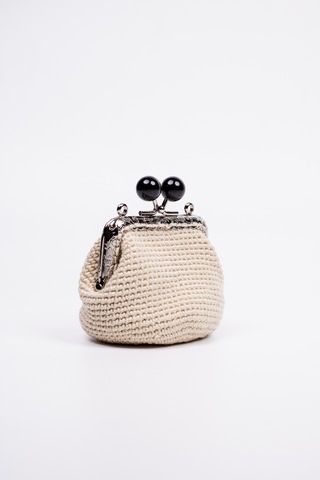 Fabric Craft Bag Bozuk Para Cüzdanı Merserize İplik Klipsli Örgü Açık Kahverengi