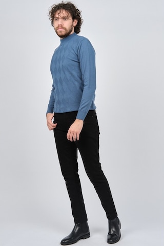 Çizgi Triko Erkek Yarım Balıkçı Baklava Desenli Kazak 42564257 Ma Mavi