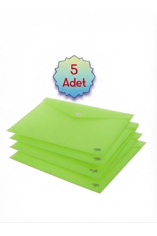 Saygılıofis Yeşil A4 Çıtçıtlı Dosya Şeffaf Renkli Zarf Dosya 5 Adet 20x30 Cm Çıt Çıtlı Dosya