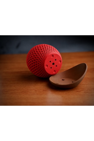 3d Baskı Küre Saksı - Kafes Dokulu İki Parçalı Dekoratif Saksı - Kırmızı-kahverengi