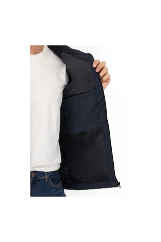 Erkek Lacivert İçi Astarlı Kanguru Cepli Su Ve Rüzgar Geçirmez Kapüşonlu Cepli Yağmurluk Lacivert