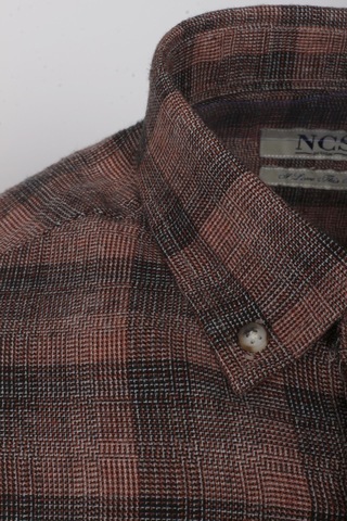 Erkek Gömlek Kiremit Uzun Kol Ekose Kareli Flanel Yün Tuşeli Slim Fit Düğmeli Yaka Shirt Ncs Jeans 7266-kiremit Kiremit