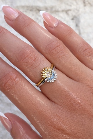 Çekirdekjewelry 925 Ayar Gümüş Ay Güneş Ayarlanabilir Yüzük Çok Renkli