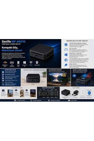 Seclife MP-AN210 R3-3200U 8 GB 256 GB SSD W11H Mini Pc