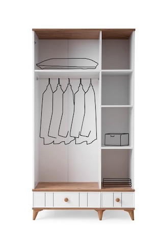Beenal Sıla 3 Kapaklı Gardırop Çekmeceli Dolap 115cm. Beyaz-A.Çam