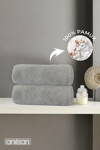 2'li Gri Banyo Havlusu - 70x140 Cm, 490 Gr, %100pamuk, Spa Ve Otel Havlusu Gri