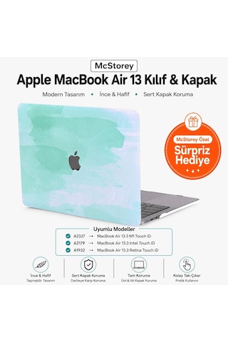 Macbook Air 13 İnç Kılıf A2337 M1 A2179 A1932 Uyumlu Hard Case Sert Kapak Suluboya Desenli Uv Baskılı Koruyucu Kılıf İnce Hafif Laptop Kılıfı Açık Yeşil