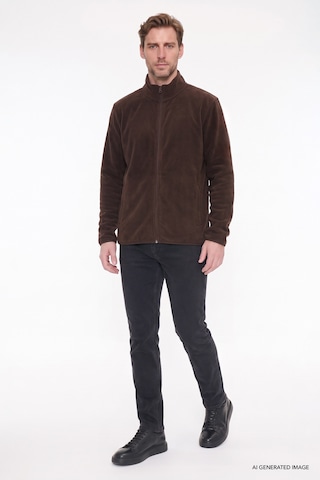 Ac&Co / Altınyıldız Classics Erkek Kahverengı Anti-pilling Tüylenme Yapmayan Standart Fit Bato Yaka Sweatshirt Polar Ceket Kahverengi