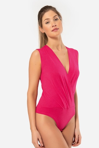 Türen Kruvaze Yaka Kolsuz Çitçitli Body 3502/fuşya