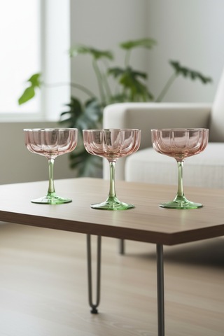 6 Kişilik Cam Kadeh 220 Ml Modern Ve Dekoratif Sunum Pembe