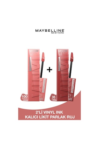 Maybelline New York Super Stay Vinyl Ink Uzun Süre Kalıcı Likit Parlak Ruj 100 Charmed & 35 Cheeky - 2li Set pktsstyvnly10035-9612 Diğer