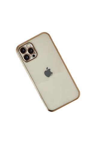 Apple iPhone Uyumlu 12 Pro Kılıf Lensli Silikon - Gold Çok Renkli