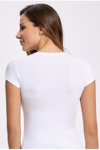 İlke İç Giyim Likralı Yuvarlak Yaka Kadın T-shirt Beyaz