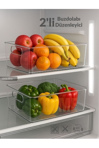 Jet's Home 2'li Buzdolabı İçi Düzenleyici Saklama Organizeri Bpa Free Düzenleyici Darbeye Dayanıklı 28x19x9 Cm Şeffaf