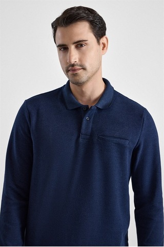 Süvari Lacivert Regular Düz Fermuarlı Polo Yaka Sweatshirt Sw2013700011-m09