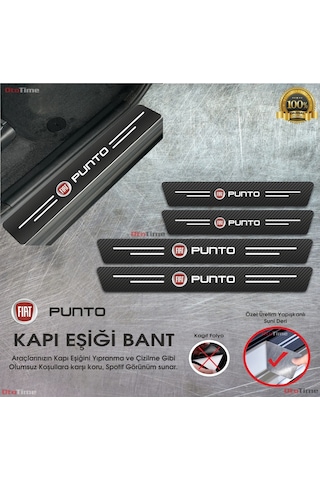 Fiat Punto Logolu Karbon Kapı Eşiği Koruyucu Suni Deri 4'lü