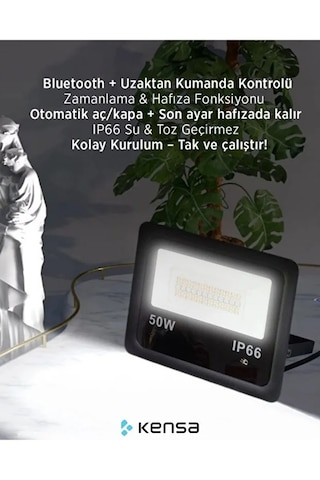 Akıllı Rgbw Led Projektör 50w Ip66 Bluetooth + Kumandalı, 8 Sahne Modu, Müzik Senkron Işık 1 Adet