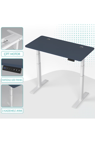 O-Flex Duo Çift Motorlu Elektrikli Yükseklik Ayarlı Masa - 160x80 - Pasifik Mavi - B