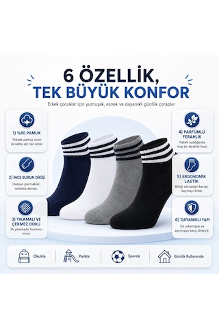 Womanandkids Wak Erkek Çocuk 8'li Pamuklu Çizgili Patik Çorap Nefes Alan Esnek Günlük Spor Okul Çorabı Rahat Ve D Çok Renkli