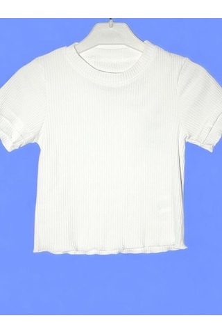 Kız Çocuk Pamuklu Kaşkorse Fitilli Fırfırlı Bluz-15716 Ekru