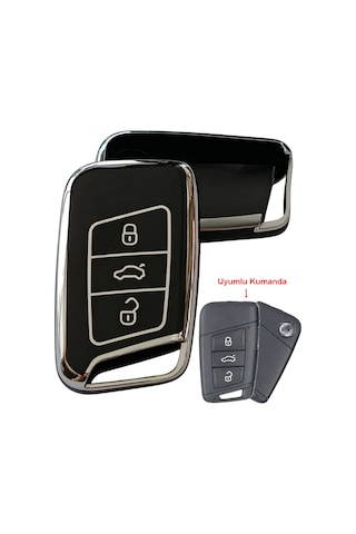 Volkswagen Passat B8 Skoda Superb Kodiaq Uyumlu Smart Anahtar Kılıfı Oto Anahtarlık Siyah Silver