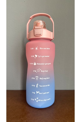 Motivasyonel Su Matarası Suluk 2 Litre Stıcker Ve Pipetli Su Matarası Pembe