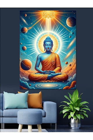 Ahşap Tablo Uzayda Meditasyon Yapan Buda