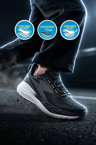 Walkway Siyah Beyaz Fileli Hafif Esnek Hafızalı Taban Erkek Spor Ayakkabı Flexion M Siyah - Beyaz