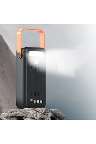 50000 Mah Solar Güneş Enerjili Powerbank - Dijital Göstergeli Led Fenerli Taşınabilir Kampçı Batarya Siyah