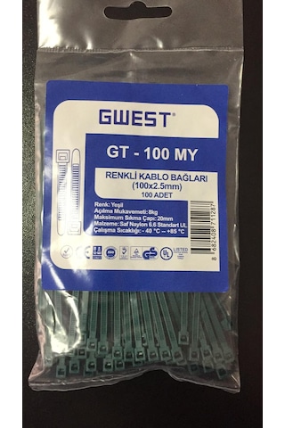 Gwest 2,5x100mm 10cm Renkli Plastik Cırt Kelepçe Kablo Bağı 6renk