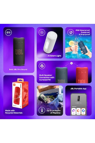 Grip Bluetooth Hoparlör, Beyaz, Jbl Pro Ses, Aı Sound Boost, Ip68 Su Geçirmez Ve Toz Geçirmez, Ambiyans Aydınlatmas
