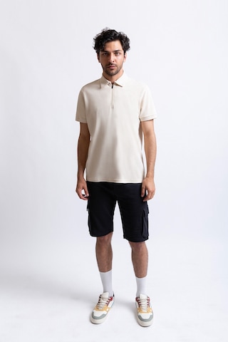 Premium Polo Yaka Fermuarlı Tişört Krem