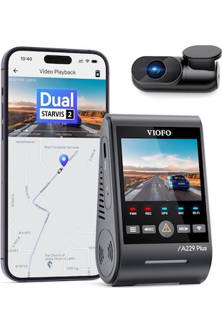 Viofo A229 Plus 2 Kameralı Ön+arka 2k+2k Hdr Sony Starvis 2 Sensörlü Wi-fi Gps'li Araç Kamerası