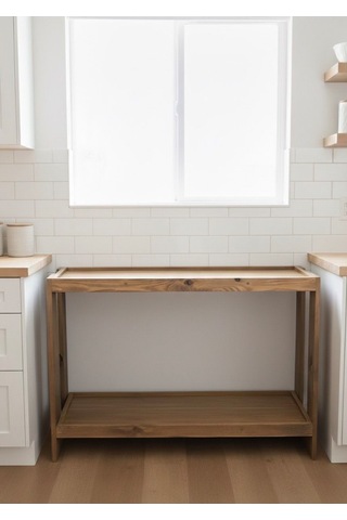 2 Katlı Doğal Ahşap Çok Amaclı Masif Kahve Standı Koyu Meşe Meşe