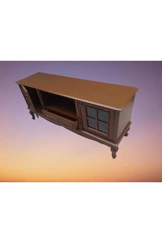 Tv Sehpası Windovs Model Pencere Ahşap Kayın Avangart Aslan Ayak Ceviz Renk 125 Cm El Yapımı