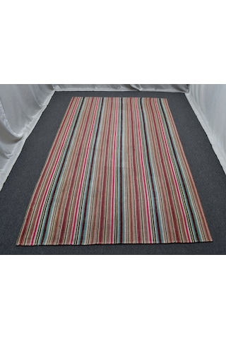 El Dokuma 5m2 Rengarenk Bukleli Pamuklu Kilim 6396
