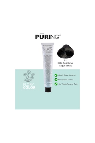 Purıng Flory Color Papatya Özlü Amonyaksız Saç Boyası 100ml - 5.1 Küllü Açık Kahve Soğuk Kahve