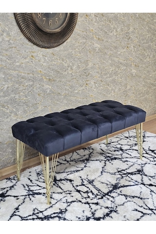 Zafir Gold Tel Ayaklı 90 Cm Puf Bench - Puf - Bench - Kasalı Oturak - Oturak - Yatak Ucu Puf Füme
