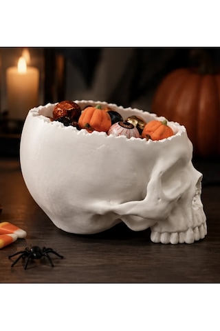 Halloween Cadılar Bayramı Dekoratif Kuru Kafa Şekerlik Kase