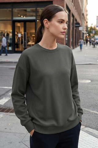 Haki Basic O Yaka Oversize Kadın Sweatshirt - 97053 Haki