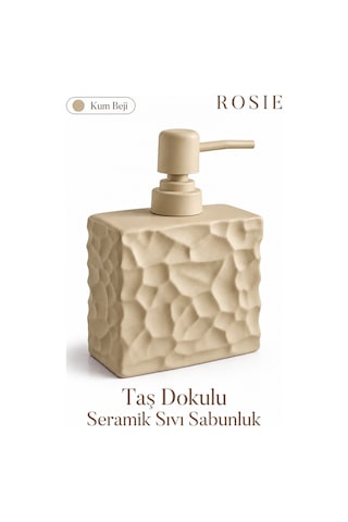 Rosıe Kum Beji Taş Dokulu Dikdörtgen Seramik Sıvı Sabunluk 450 Ml Karışık