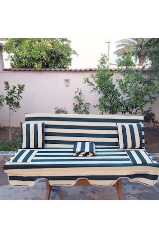 Mandaş Süngerli 3 Kişilik Salıncak Minder Seti -yeşil Krem Yeşil