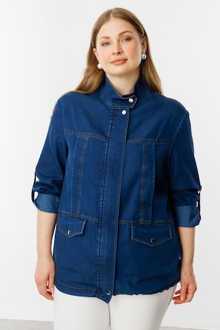 Ekol Kadın Büyük Beden Fermuarlı Kapak Cepli Mont 6302 Indigo İndigo